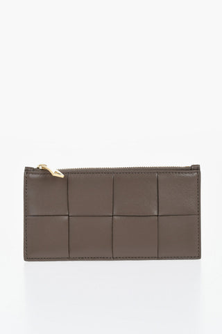 Portacarte in Pelle Intrecciata con Chiusura a Zip