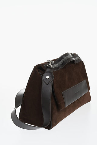 Suede Business Bag with Jewel Handle