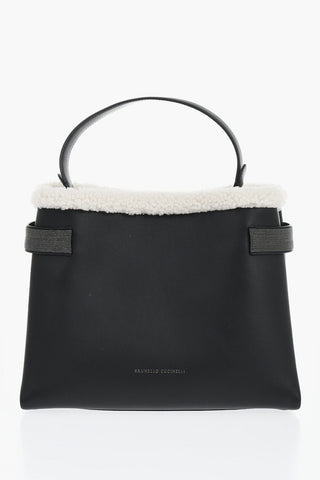 Borsa Tote in Pelle con Dettaglio in Shearling