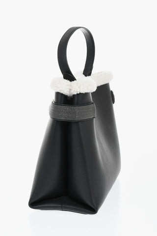 Borsa Tote in Pelle con Dettaglio in Shearling