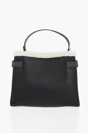 Tote Bag aus Leder mit Lammfell-Detail