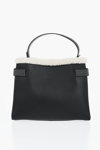 Borsa Tote in Pelle con Dettaglio in Shearling