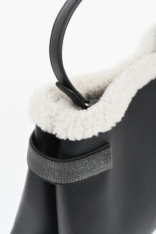 Borsa Tote in Pelle con Dettaglio in Shearling