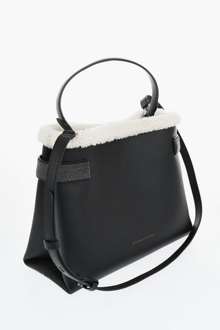 Borsa Tote in Pelle con Dettaglio in Shearling