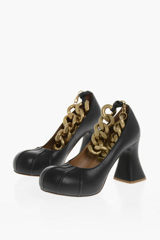 Pumps mit Knöchelriemen GROOVE aus Eco-Leder mit goldfarbenem Kettendetail 8,5cm