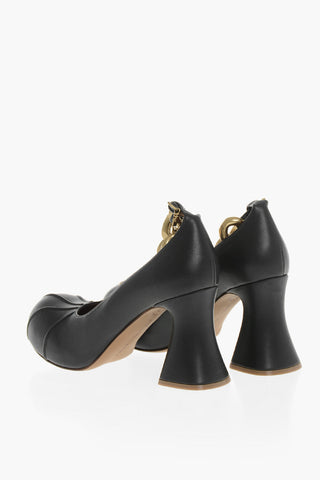 Pumps mit Knöchelriemen GROOVE aus Eco-Leder mit goldfarbenem Kettendetail 8,5cm