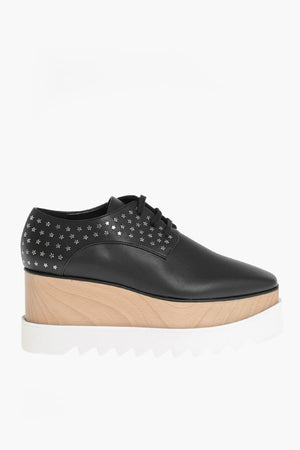 Scarpe Derby in Ecopelle con Stelle e Zeppa in Legno 8,5cm