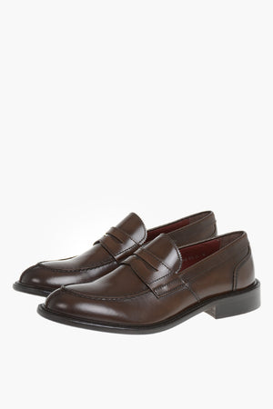 Solid-Color Leather Penny Loafers