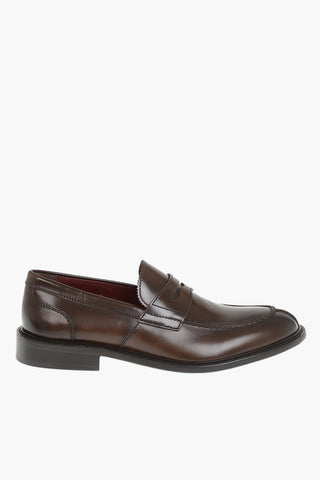 Solid-Color Leather Penny Loafers