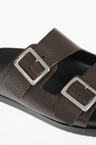 Pebbled Leather Slides With Buckles