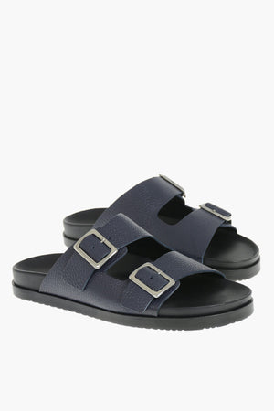 Double-Buckle Hammered Leather Sandals