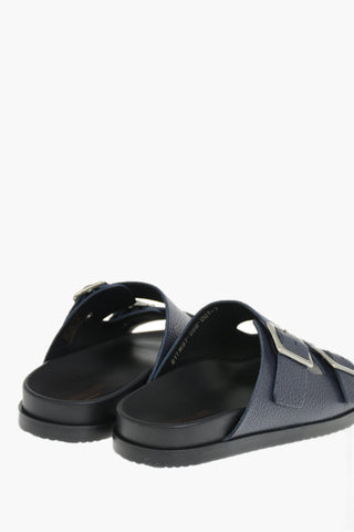 Double-Buckle Hammered Leather Sandals