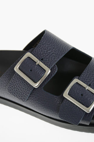 Double-Buckle Hammered Leather Sandals