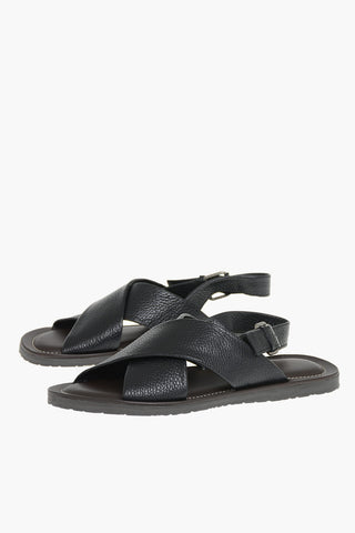 Slingback-Sandalen aus genarbtem Leder