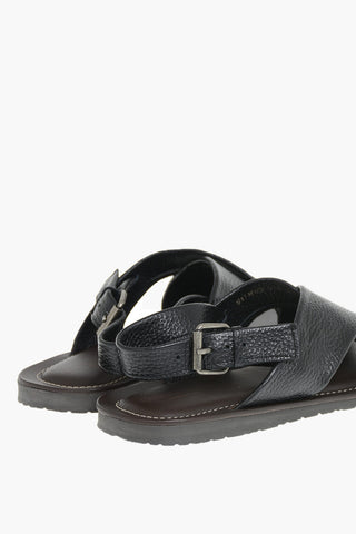 Slingback-Sandalen aus genarbtem Leder