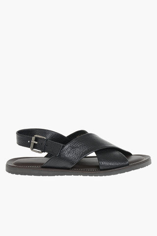Slingback-Sandalen aus genarbtem Leder