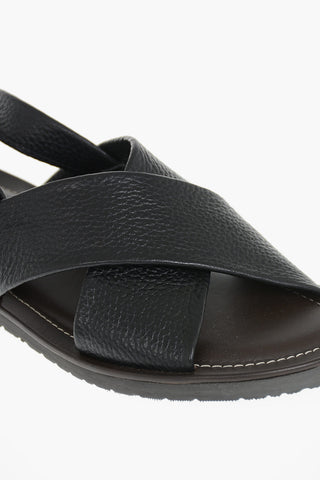 Slingback-Sandalen aus genarbtem Leder
