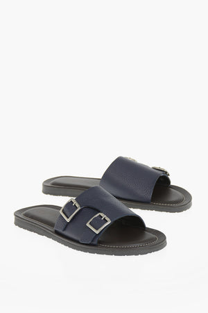 Hammered Leather Double-Buckle Sandals