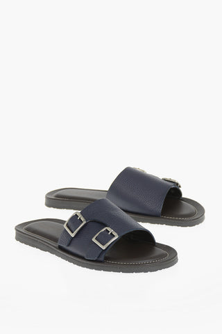 Hammered Leather Double-Buckle Sandals