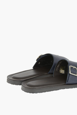Hammered Leather Double-Buckle Sandals