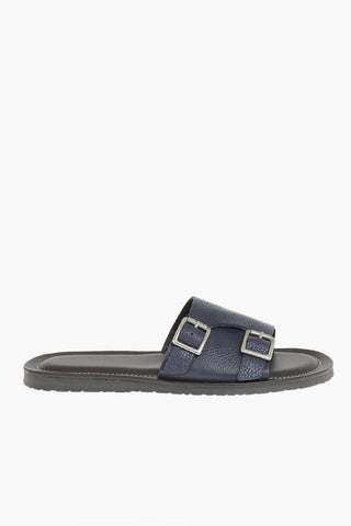 Hammered Leather Double-Buckle Sandals