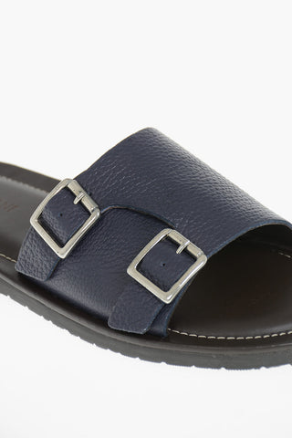 Hammered Leather Double-Buckle Sandals