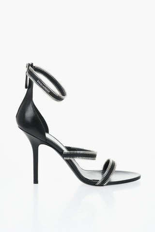Leder Ankle Strap Sandalen Mit Reißverschluss-Details 10cm