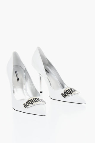 Leather Pumps with Maxi Metal Logo Plate 10cm