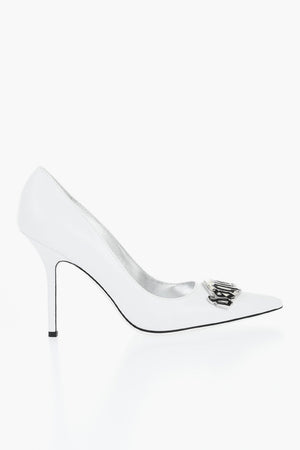 Leather Pumps with Maxi Metal Logo Plate 10cm