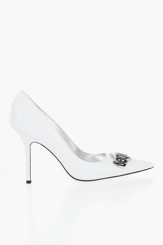 Leather Pumps with Maxi Metal Logo Plate 10cm