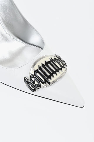 Leather Pumps with Maxi Metal Logo Plate 10cm