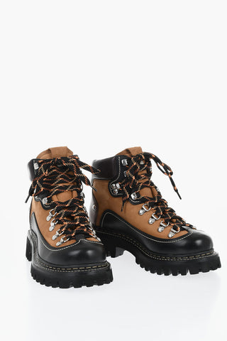 Color-Block-Leder-Combatboots mit Track-Sohle