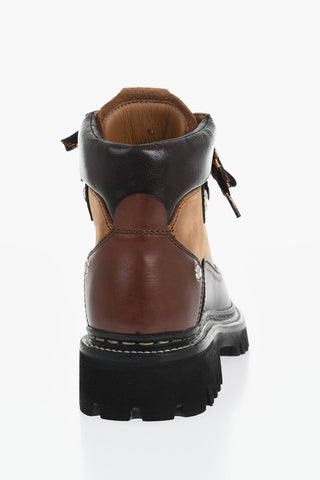 Color-Block-Leder-Combatboots mit Track-Sohle