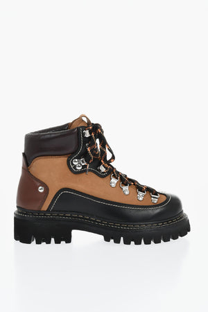 Color Block Leather Combat Boots with Track Sole