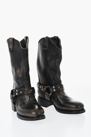 Vintage-Leder-Biker-Stiefel HARLEY mit 5 cm Nieten