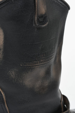 Vintage-Effect Leather Biker Boots HARLEY with 5cm Studs