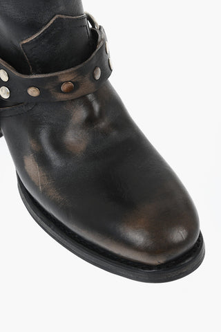 Vintage-Effect Leather Biker Boots HARLEY with 5cm Studs
