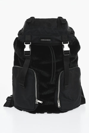 Multi-Pocket Backpack with Shiny Fur Details