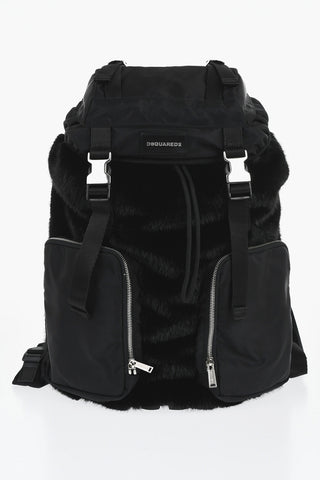 Multi-Pocket Backpack with Shiny Fur Details