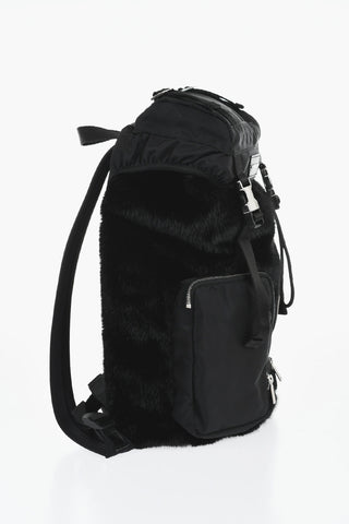 Multi-Pocket Backpack with Shiny Fur Details