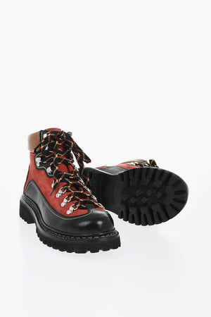 Color Block Leather Combat Boots with Track Sole