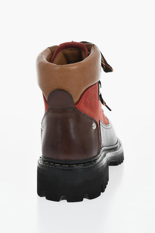 Color Block Leather Combat Boots with Track Sole