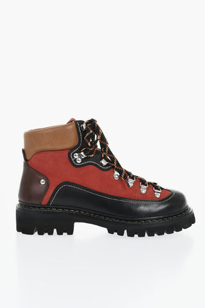 Color Block Leather Combat Boots with Track Sole