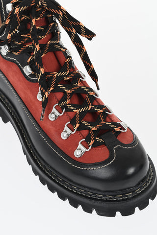 Color Block Leather Combat Boots with Track Sole