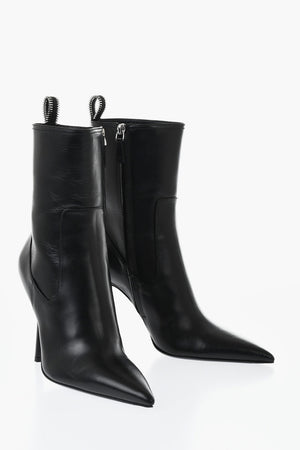 Leather Point-Toe Ankle Boots with Side Zip, 11cm Heel