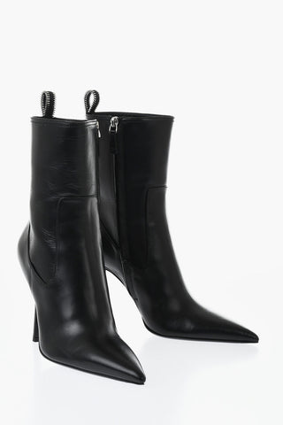 Leather Point-Toe Ankle Boots with Side Zip, 11cm Heel