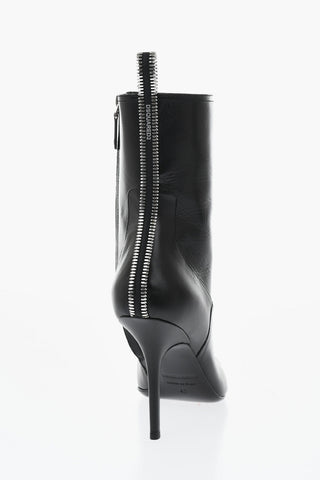 Leather Point-Toe Ankle Boots with Side Zip, 11cm Heel