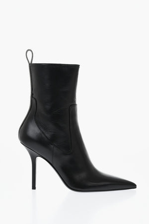 Leather Point-Toe Ankle Boots with Side Zip, 11cm Heel