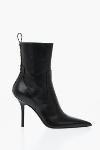 Leather Point-Toe Ankle Boots with Side Zip, 11cm Heel