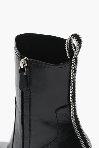 Leather Point-Toe Ankle Boots with Side Zip, 11cm Heel